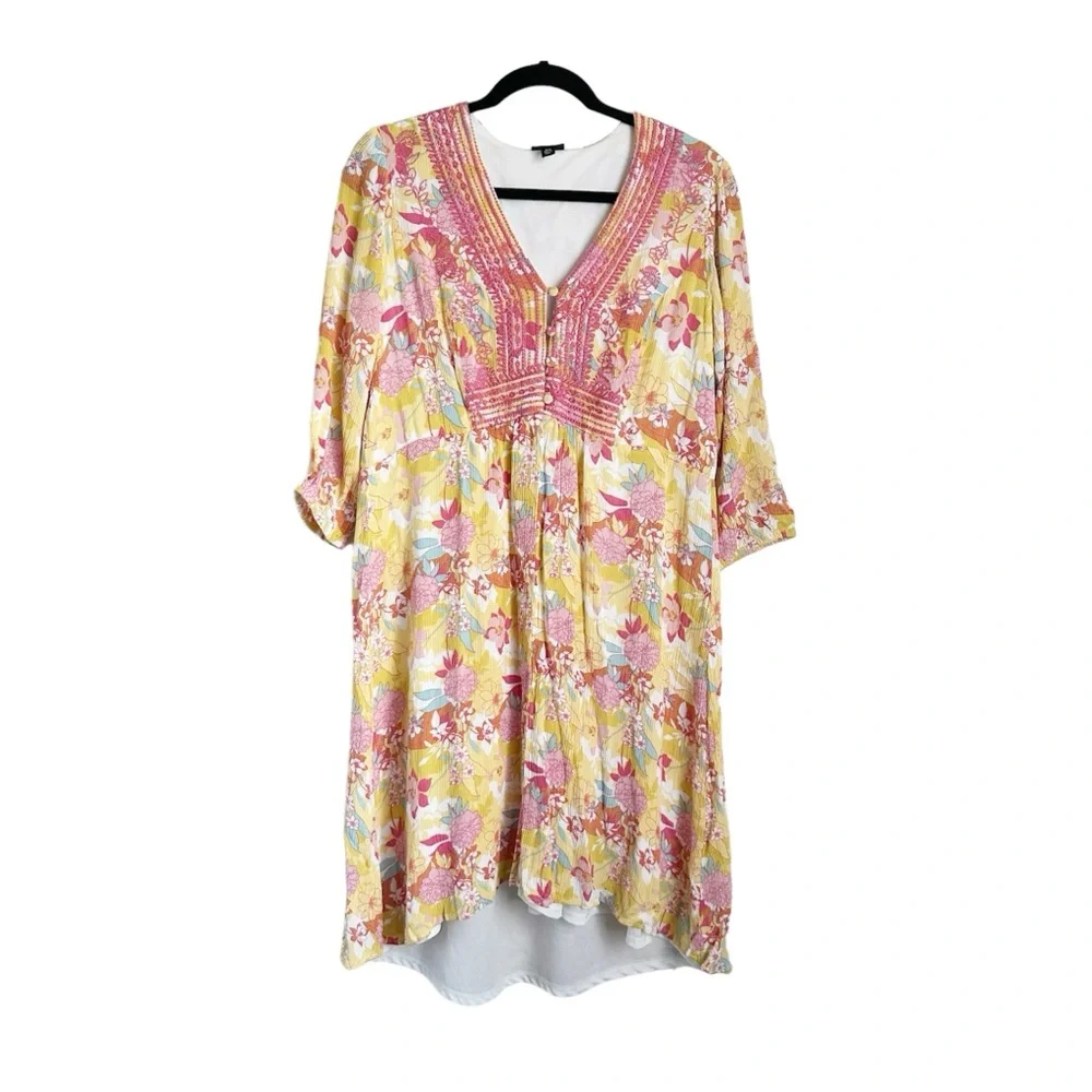 Torrid Peach Floral Gauze Hi-Lo Dress Sz 00 M‎ 10